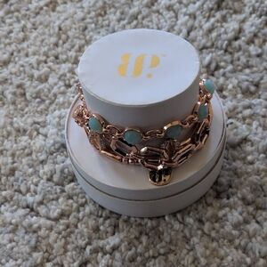 Rose Gold Chain Bracelet with Mint Green Accents